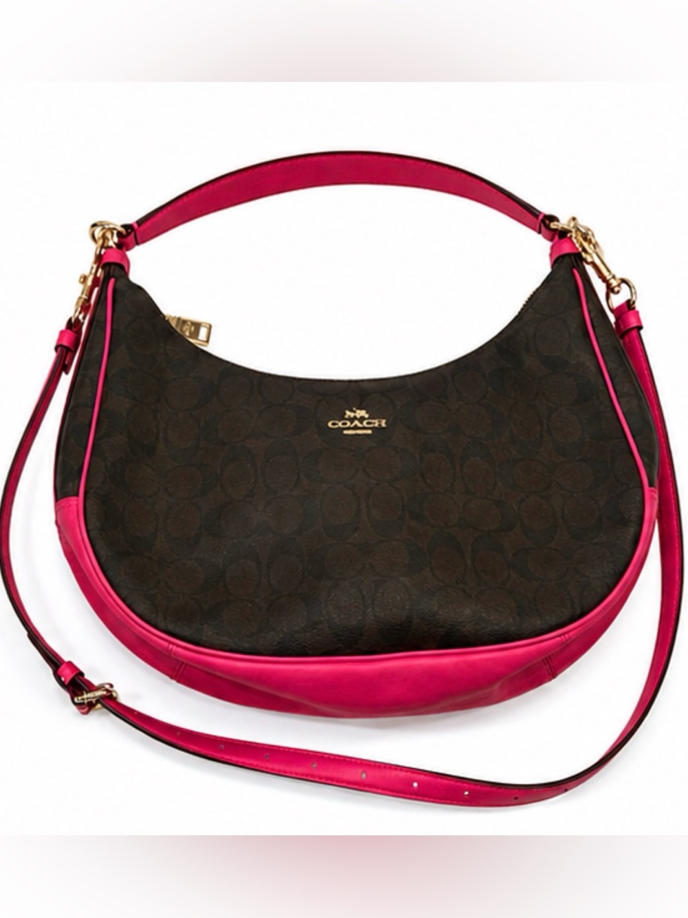 Coach Signature Canvas Hobo Bag with Pink Leather Trim 💖